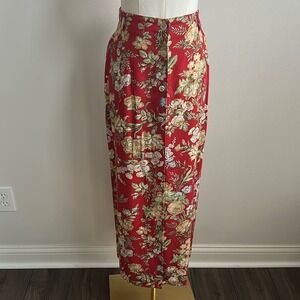 Vintage Orvis Womens Romantic Feminine Floral Linen Blend Maxi Pencil‎ Skirt 12P